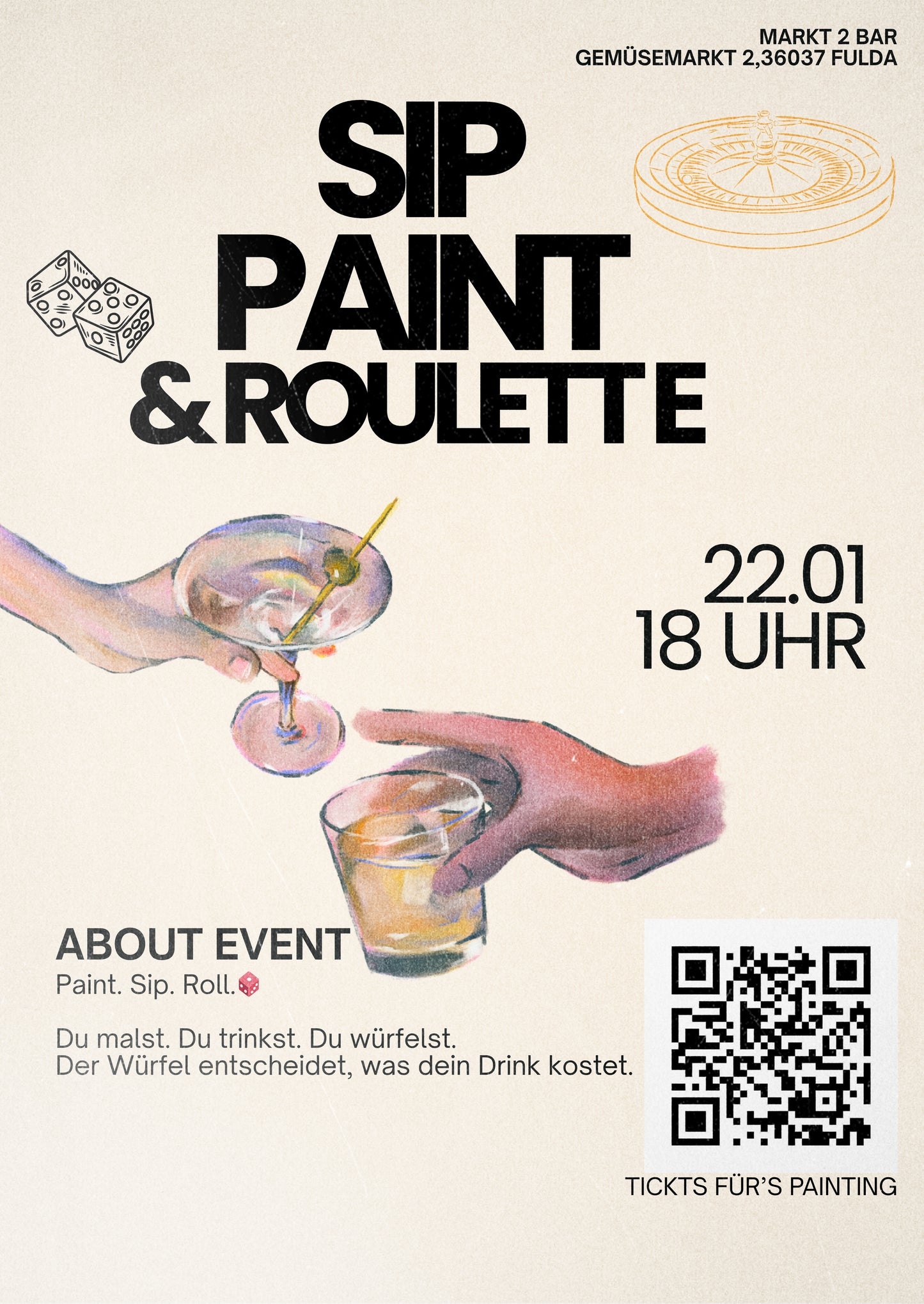 Sip,Paint & Roulett 22.01.25/ 18.30 Uhr 🎨🍸🎲